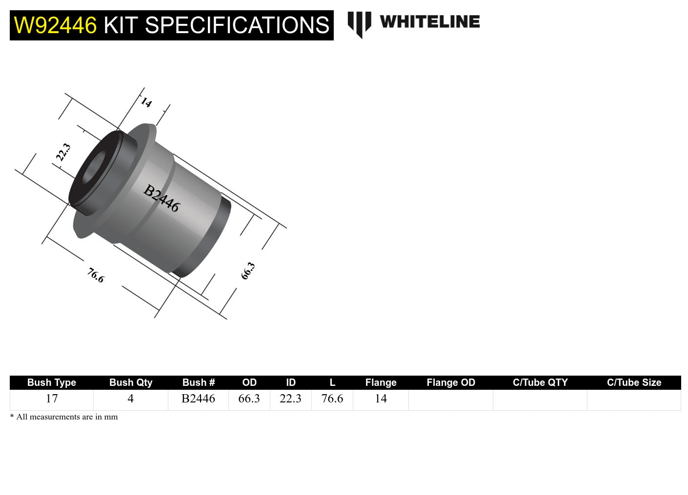 W92446 Whiteline Subframe - mount bushing – Whiteline USA