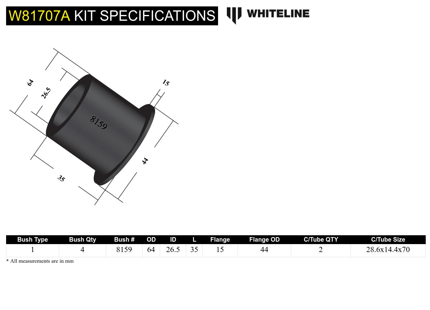 W81707A Whiteline Strut rod - to chassis bushing – Whiteline USA