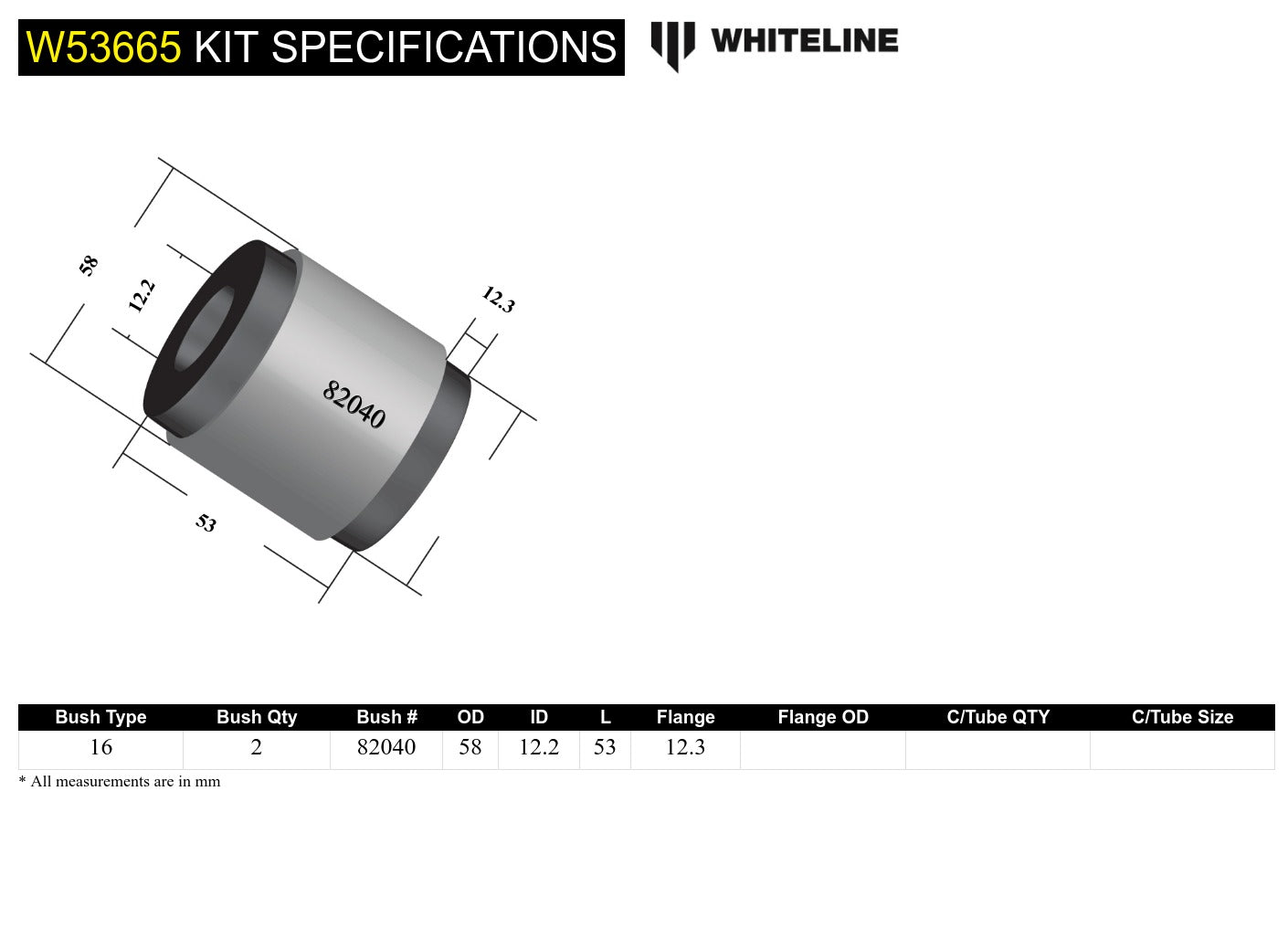 W53665 Control Arm Lower - Inner Rear Bushing Kit – Whiteline USA