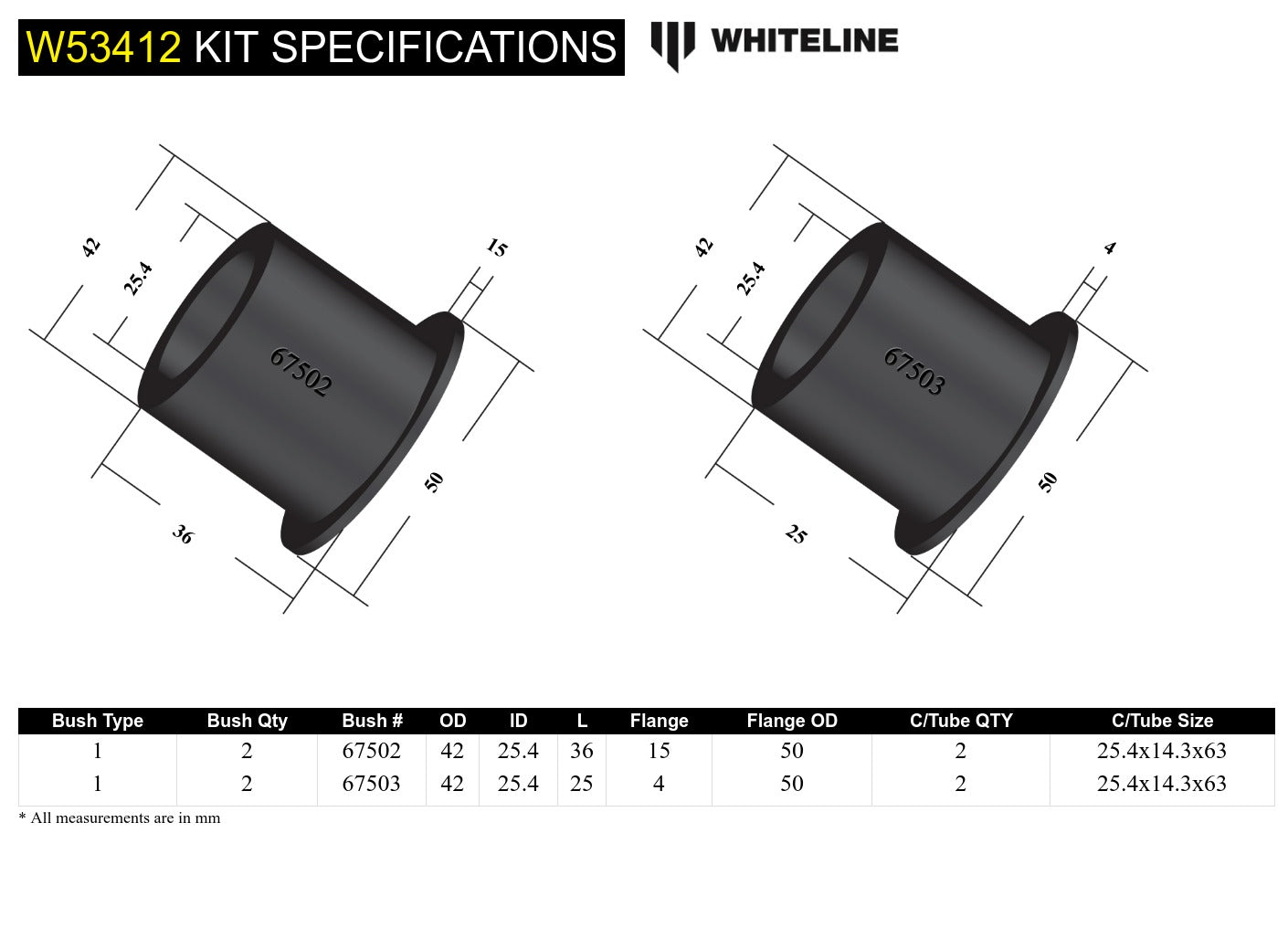 W53412 Whiteline Control arm - lower inner rear bushing 