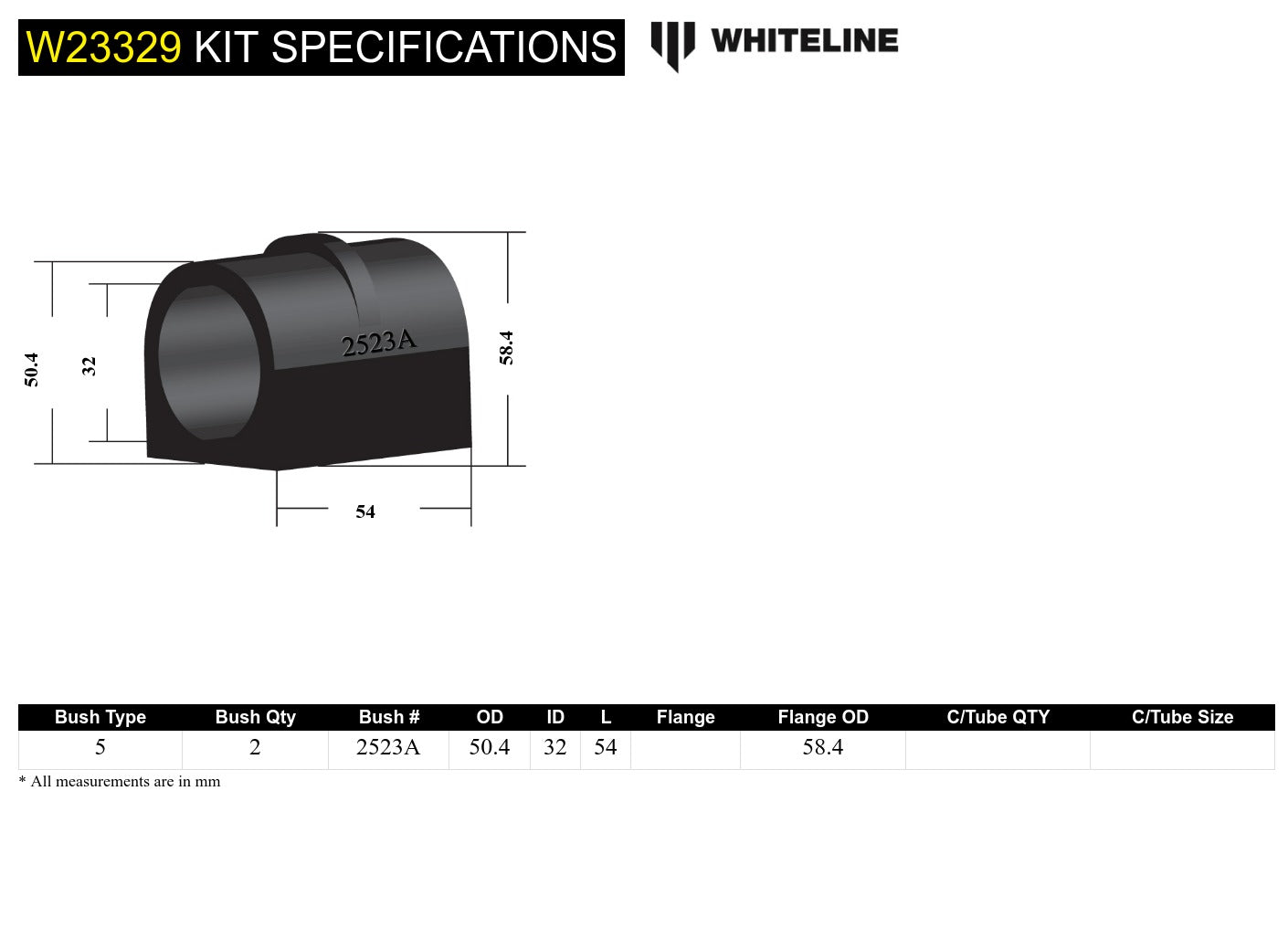 W23329 Whiteline Anti-Roll bar - mount bushing – Whiteline USA