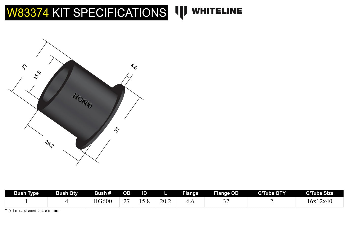 W83374 Whiteline Control arm - upper inner rear bushing 